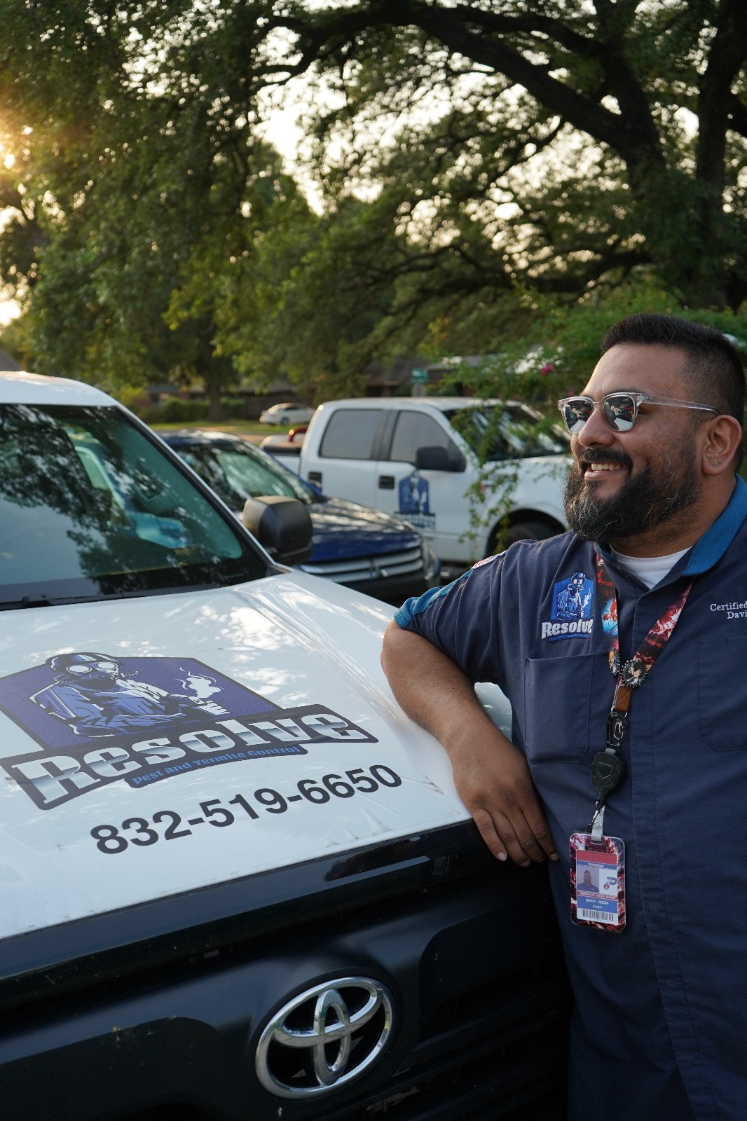 Resolve Pest and Termite Control technician with service vehicle in Greater Houston